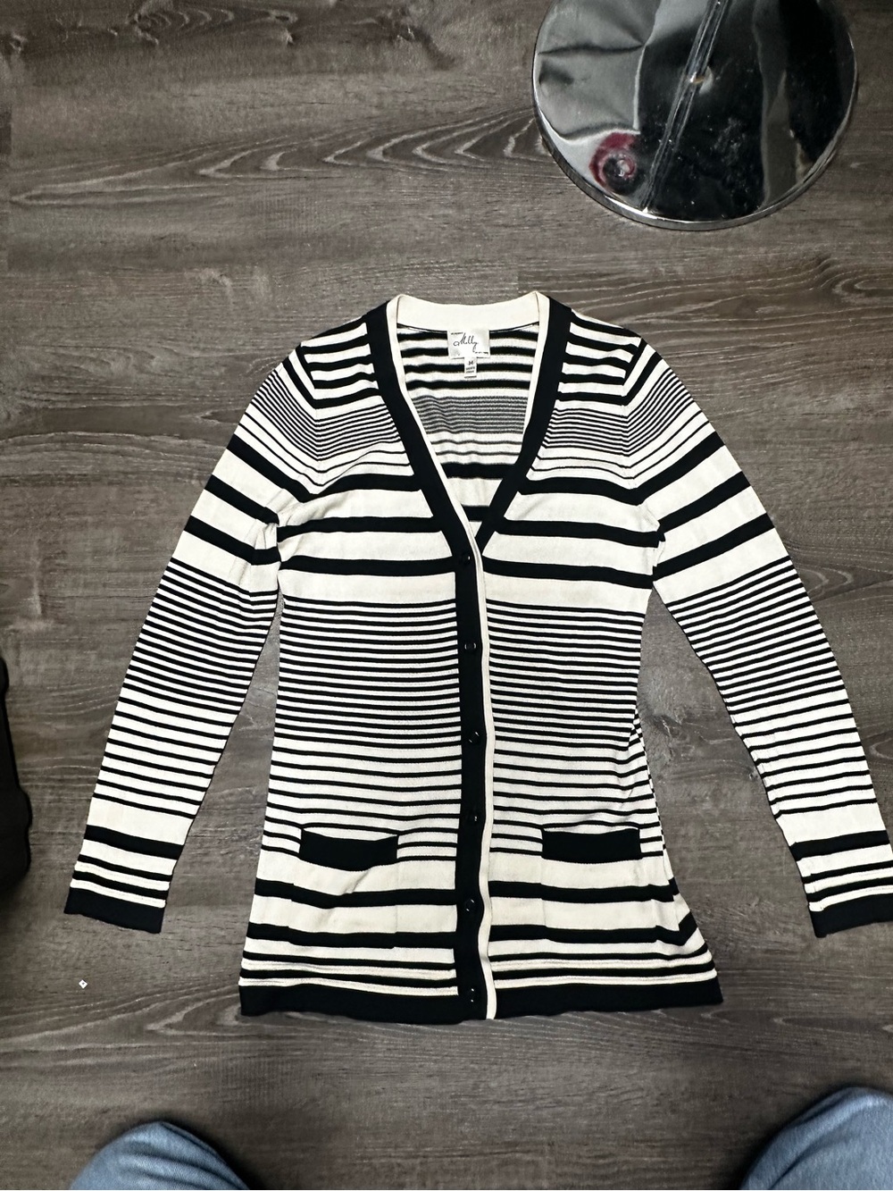 Milly New York black and white striped cardigan